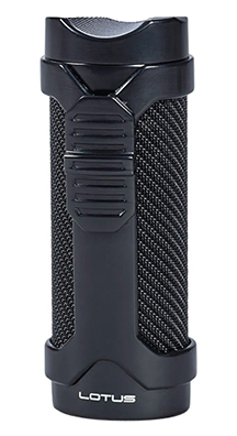 Lotus Armor Triple Torch Flame Cigar Lighter with Cigar Rest and Punch Cutter in Black Finish