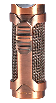 Lotus Armor Triple Torch Flame Cigar Lighter with Cigar Rest and Punch Cutter in Copper Finish