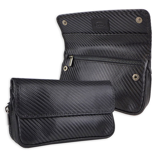 Chacom Black Leather and Carbon Finish 2-Pipe Case w/Tobacco Pouch