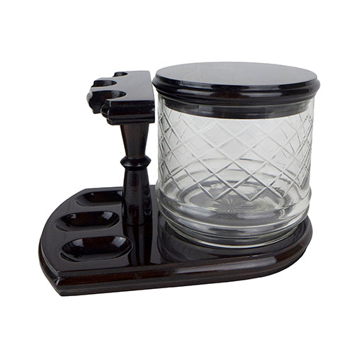 3-Pipe Rack with Wood and Glass Tobacco Jar