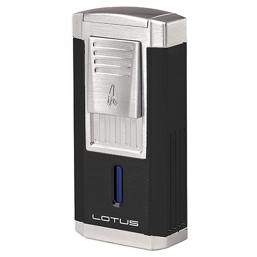 Lotus Duke Triple Torch Flame Cigar Lighter/Cutter Combo - Black Matte and Chrome Satin Finish