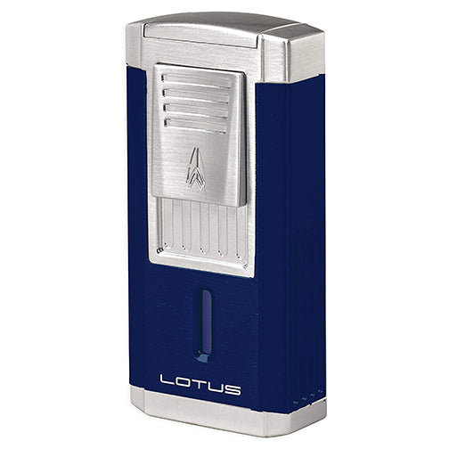 Lotus Duke Triple Torch Flame Cigar Lighter/Cutter Combo - Blue and Chrome Satin Finish