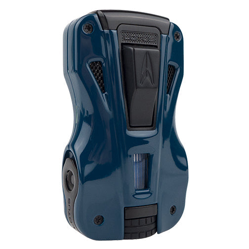 Lotus GT Twin Torch Flame Cigar Lighter with Punches - Blue and Black