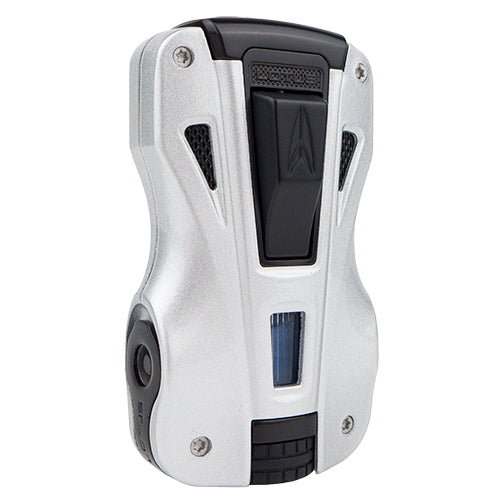 Lotus GT Twin Torch Flame Cigar Lighter with Punches - Silver and Black