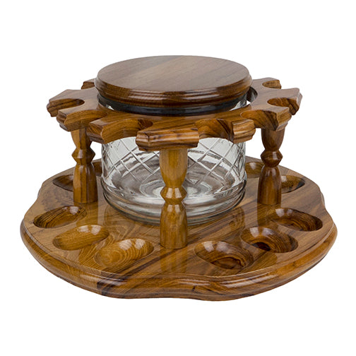 Solid Teak Swiveling 12-Pipe Rack with Tobacco Jar