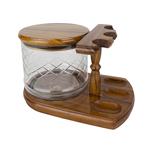 3-Pipe Rack with Wood and Glass Tobacco Jar