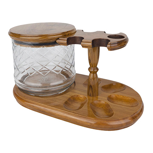 Solid Teak 5-Pipe Rack with Tobacco Jar