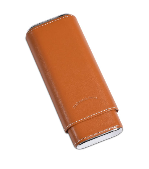 Craftsman's Bench Churchill Cigar Case ~ Tan Smooth Leather & Silver