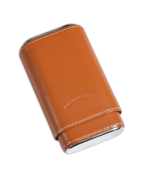 Craftsman's Bench Robusto Cigar Case ~ Tan Smooth Leather & Silver